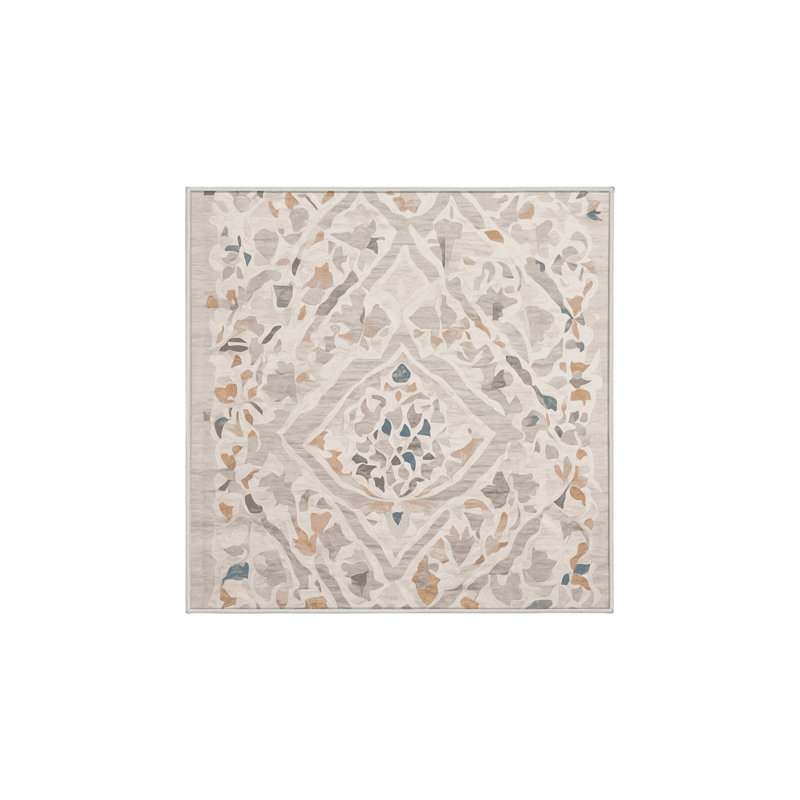 Machine Washable Beige Area Rug, Square 8'