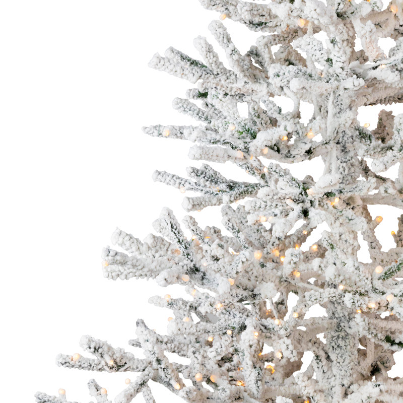 Pre-Lit Medium Flocked IPT Artificial Garden Christmas Tree - Warm White LED Lights, 6.5
