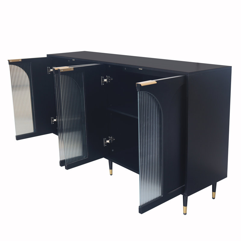 Trin Modern Lacquer Accent Cabinet with 4 Glass Doors – Adjustable Shelves Buffet Sideboard for Living Room, Dining Room, Entryway