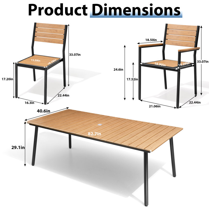 6 - Person Aluminum Patio Dining Set With Armed And Armless Chairs, Brown