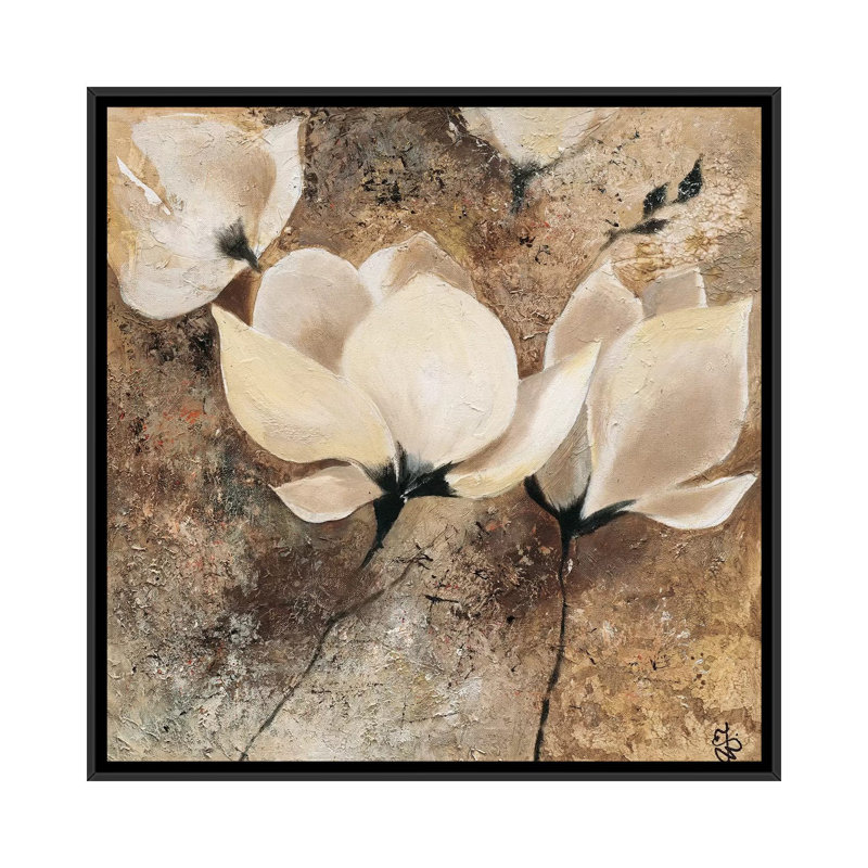 " Magnolia II " by Yuliya Volynets, 37" H x 37" W x 1.5" D, Black Framed Canvas