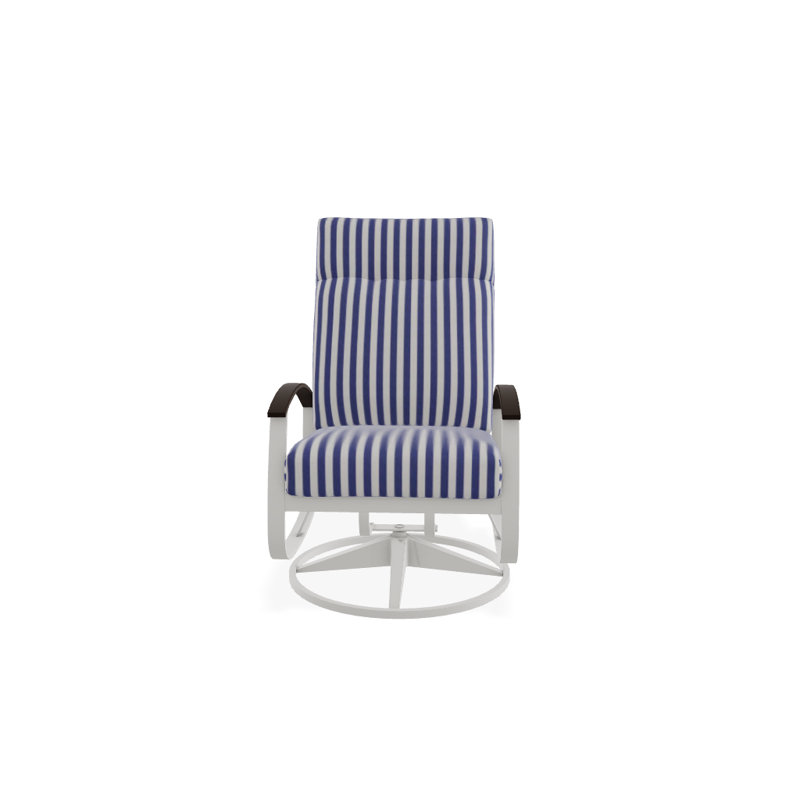 Chaise de patio pivotante avec coussins Askar, Rayures bleues et blanches, Kona P10, Neige texturée