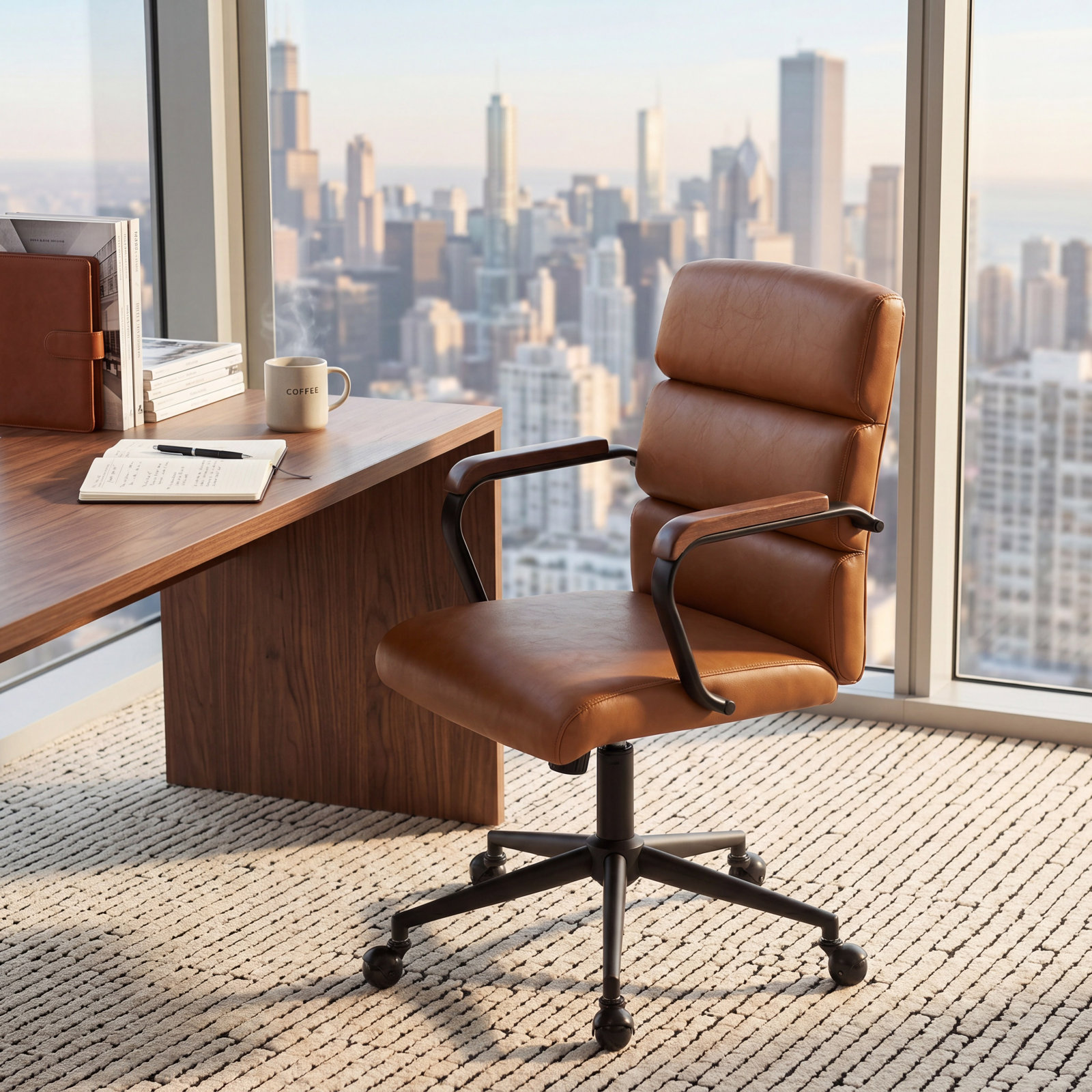 Ergonomic Mid-Back Office Chair, Brown