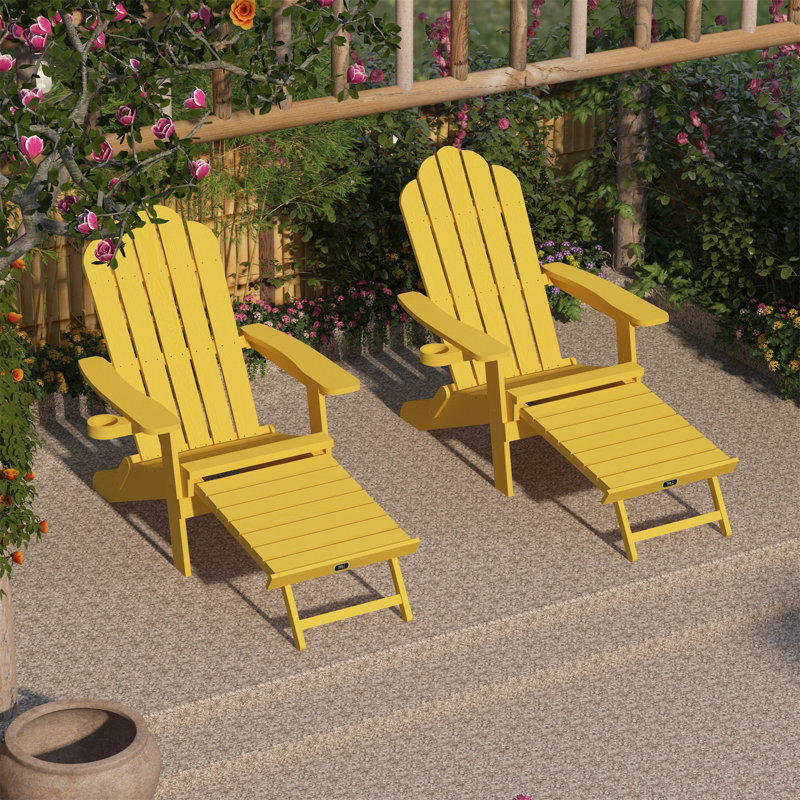 Chaise Adirondack pliante en plastique avec repose-pieds, Jaune
