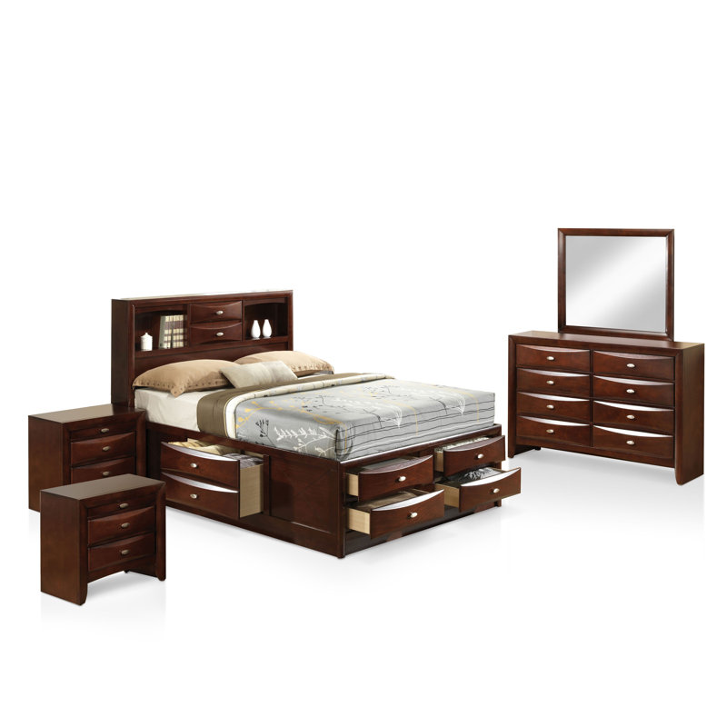 Ensemble de rangement en bois Lakiesha 5 pièces pour chambre à coucher, Brun, Grand