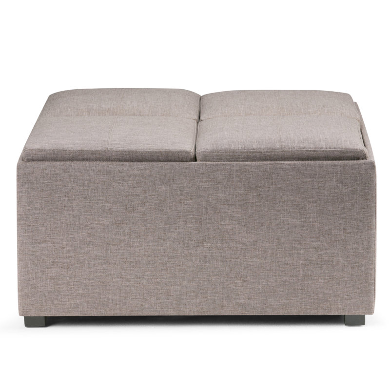 Repose-pieds de rangement pour table basse moderne en tissu d'aspect lin de 35 po avec 4 plateaux rabattables Avalon