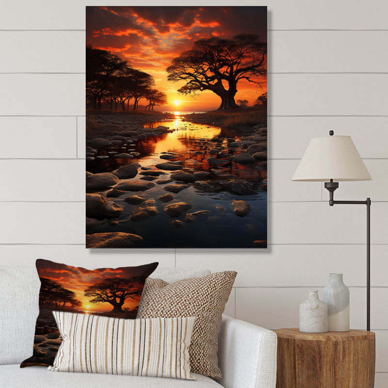 Fere African Dusk Reflections sur impression sur toile, H 32 po x l 24 po, Cadre photo argenté