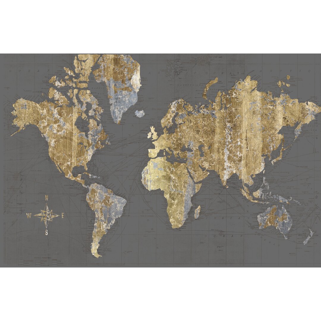 Leinwandbild Gilded Map Grey - No Border von Wild Apple Portfolio