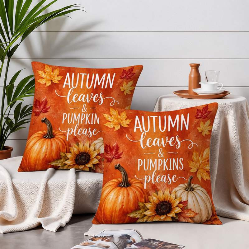 Housses de coussin en microfibre JYK, Aquarelle orange feuilles citrouille