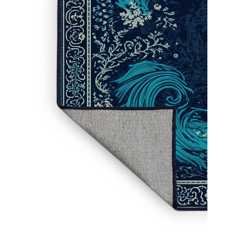 Tapis oriental bleu en laine bleu marine Chaplin Alien, 2 x 3