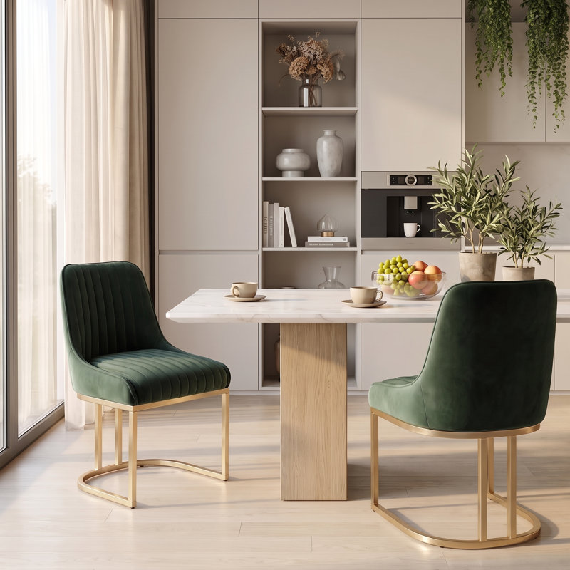 47cm H Velvet Upholstered Metal Accent, Green
