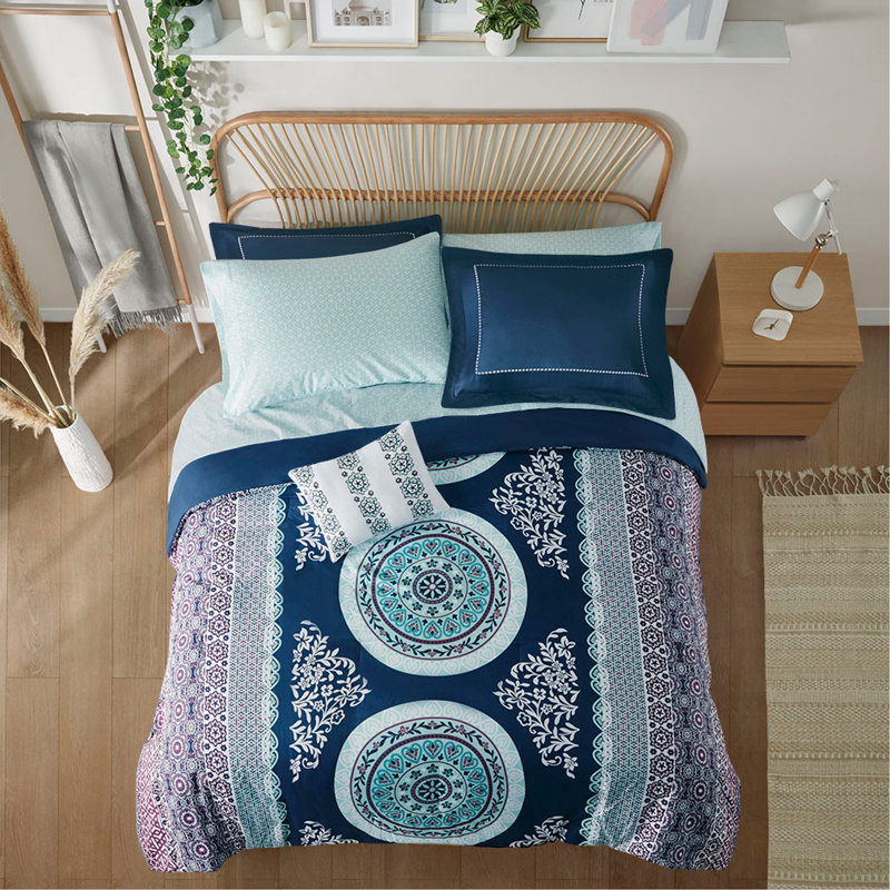 Ensemble d'édredon simple TG avec draps, Édredon pour lit simple TG + 8 pièces supplémen, Marine