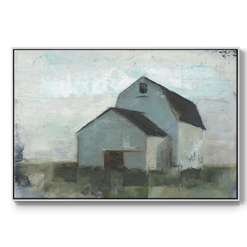 «Barn at Sunset I», peinture sur toile à cadre flottant, H 17 po x l 25 po x P 2 po, Blanc