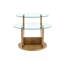 Table basse créative en U à deux niveaux en verre avec base en panneau de fibres à densité moyenne à grain de bois: une table d'appoint de salon moderne et minimaliste à hauteur réglable.