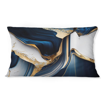 «Abstract Geode Waves Gold I» - Coussin décoratif à imprimé abstrait