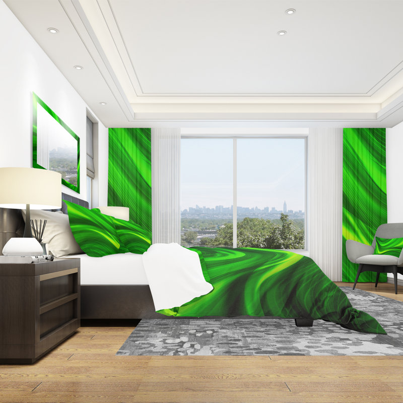 Green Laser - Abstract Duvet Cover Set - Microfiber Polyester, Full/Queen Duvet Cover + 2 Shams