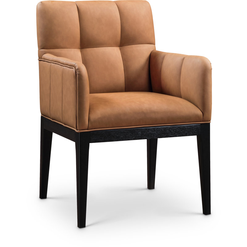 Adrian Vegan Leather Dining Arm Chair, Cognac Vegan Leather, Black