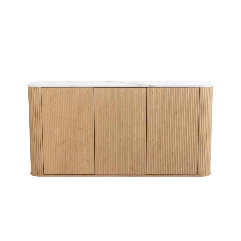 RUSSO Collection Fluted 3 Door Sideboard - Push To Open - 120cm Width, Oak Wood