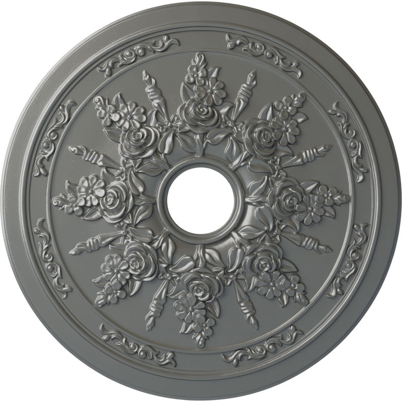 Rose et ruban H 12,25 po x l 23,5 po x P 23,62 po médaillon de plafond, Argent