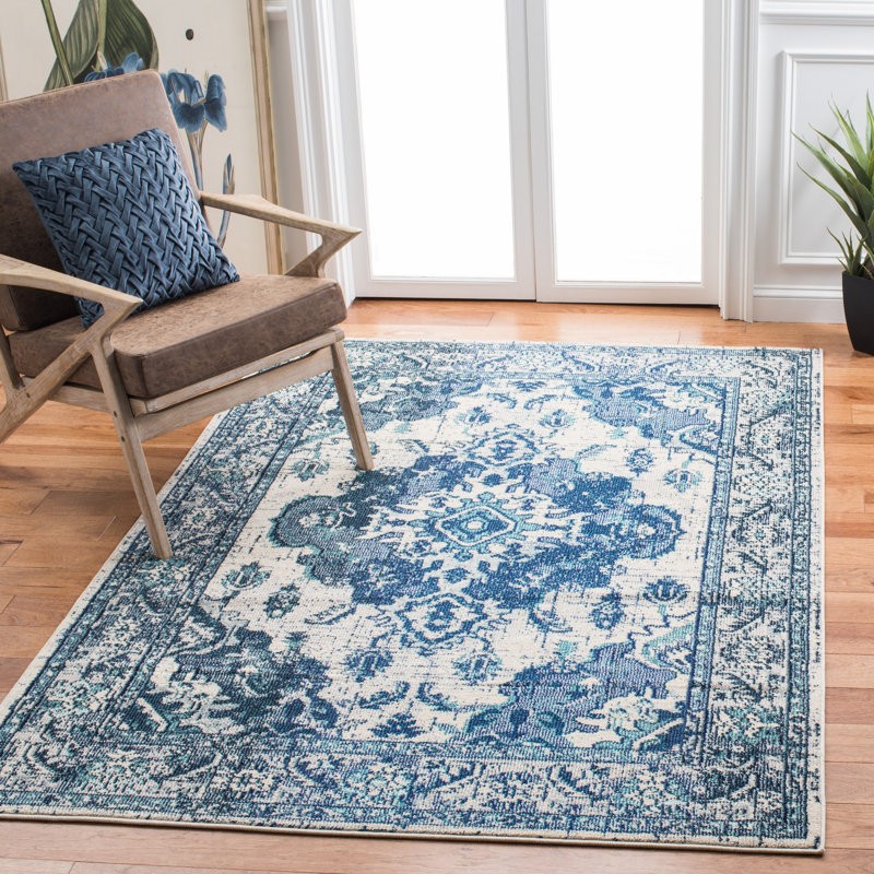 Almyra Oriental Area Rug, Rectangle 8' x 10', Blue/Ivory