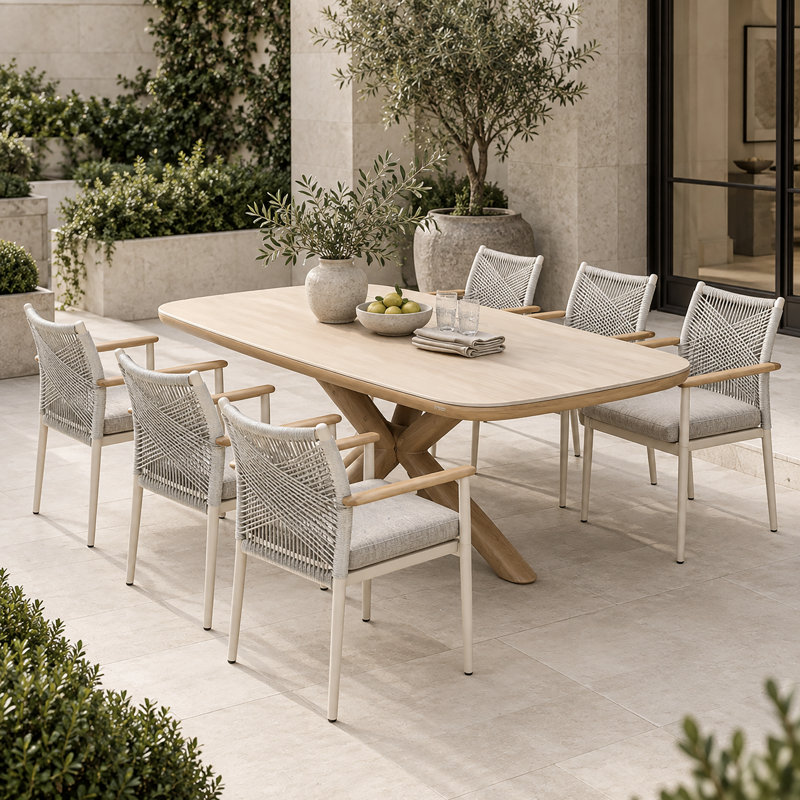 6 - Person Aluminum Patio Dining Set with Removable Cushions and Oval Sintered Stone Table