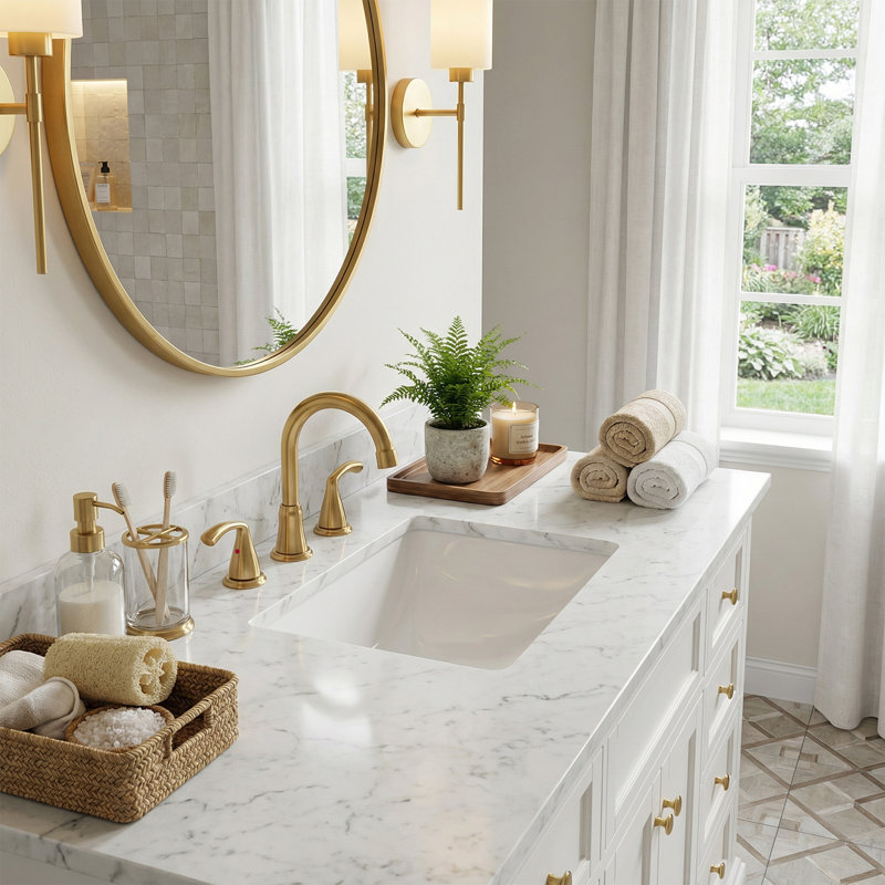 Widespread 2-handle Bathroom Faucet with Drain Assembly, Gold