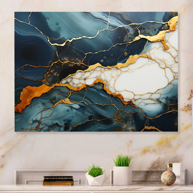Or et vert abstrait serein marbre Dream I - décoration murale en marbre, H 24 po x l 32 po x P 1 po