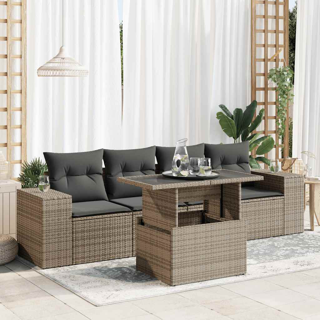 Vidaxl 5-Tlg. Garten-Sofagarnitur Mit Kissen Beige Poly Rattan