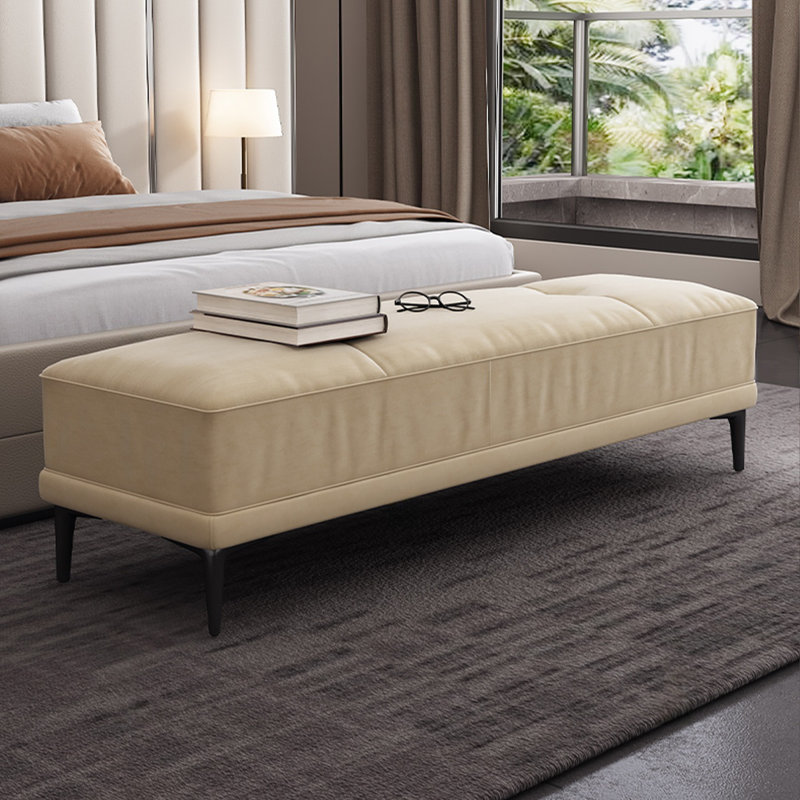 Long banc en tissu beige rembourré moderne, Beige