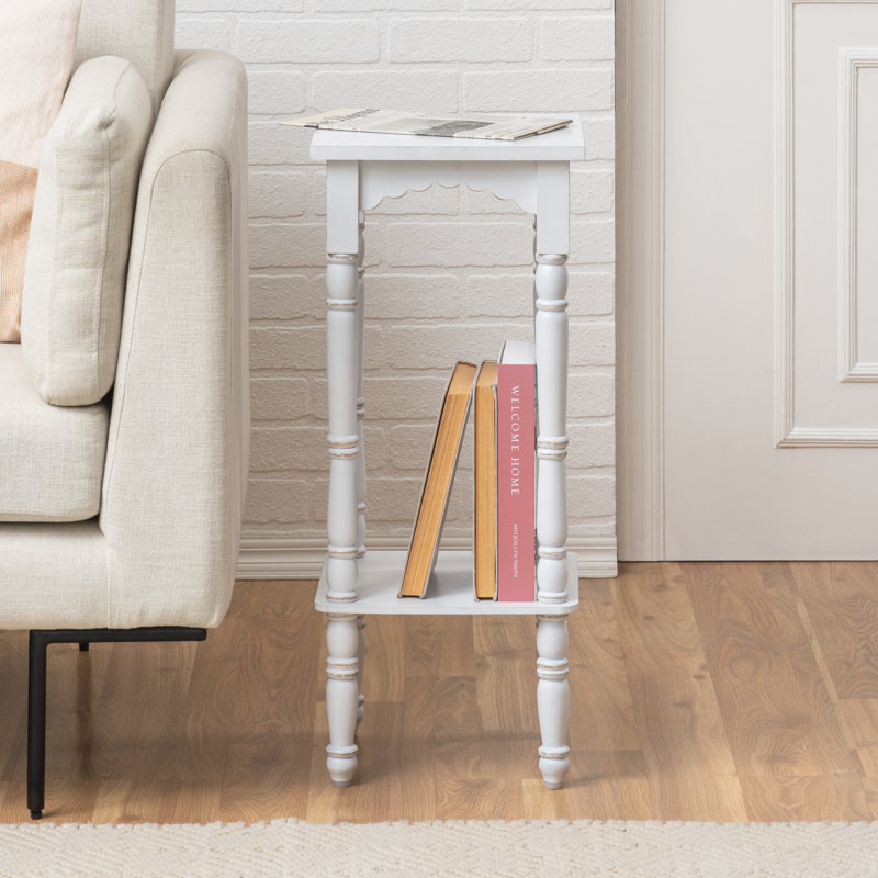 Table d'appoint Everly en bois massif sculpté à la main avec tablette ouverte