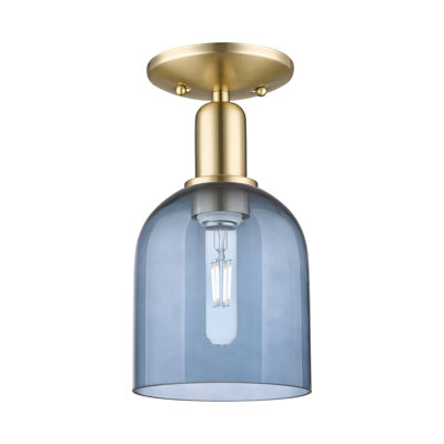 Arcadia - Bella - 1 Light 6" Semi-Flush Mount - Brushed Brass Finish - Blue  Shade