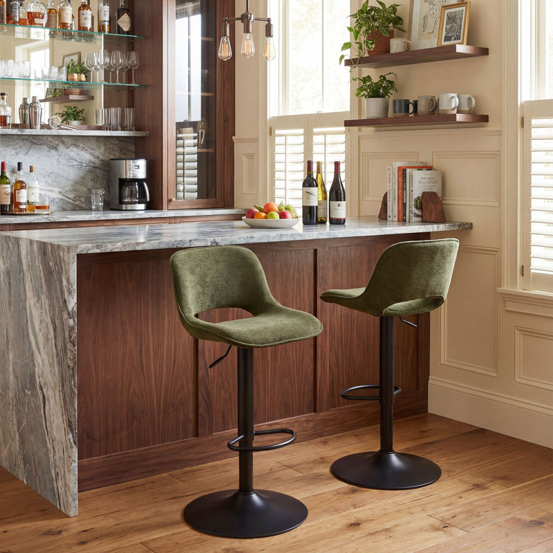 Swivel Adjustable Height Bar Stools, Faux Leather Upholstered Counter Stools, Modern Pub Stools, Siège vert / cadre noir