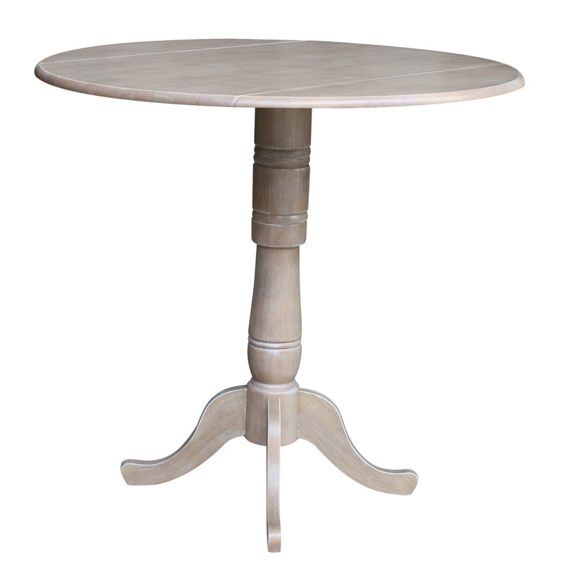 Hesston Extendable Round Solid Wood Dining Table, Washed Gray Taupe