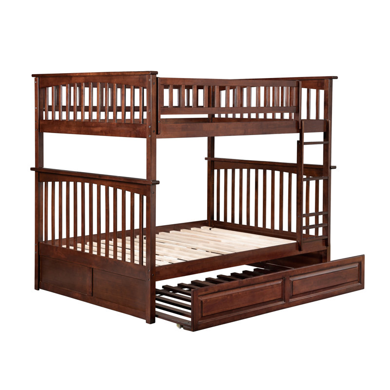Flinn Kids Bunk Bed with Trundle, Full over Full, Walnut