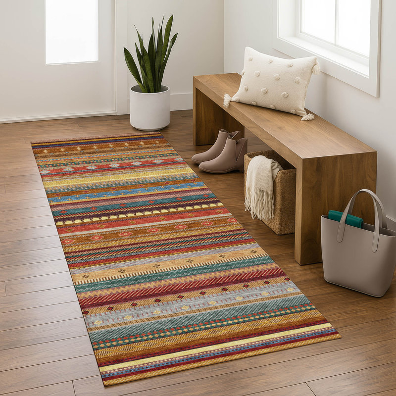 Premium Machine Washable Mayfield  Striped Rug, 2'3" x 7'6" Runner, Paprika