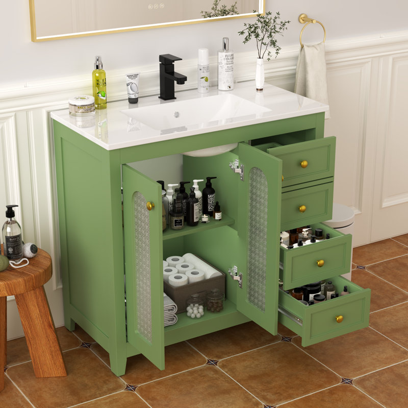 Meuble-lavabo 36 po avec comptoir en résine et lavabo, sans robinet, L 36 po