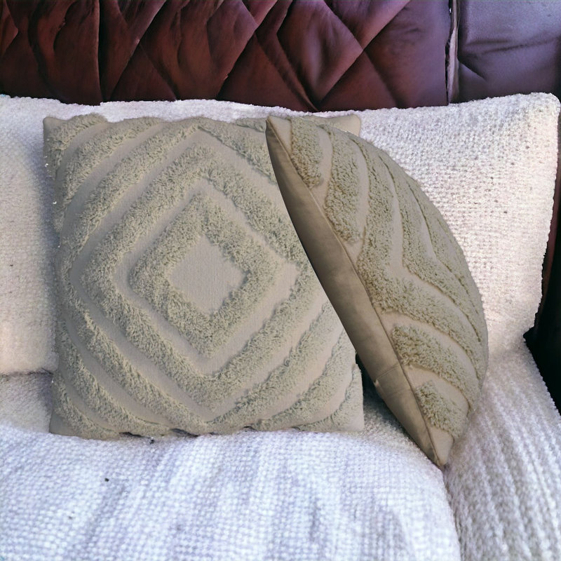 Green Square Cushion, Mustard