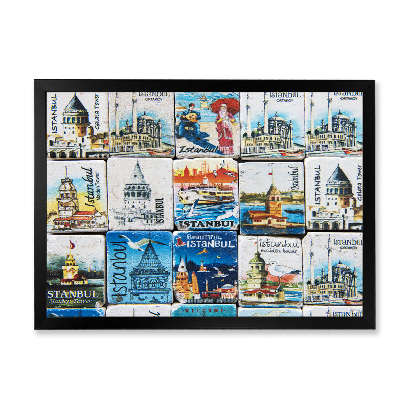 «Istanbul Monument Collage - French Country», reproduction d'art sur toile, Toile avec cadre noir, H 8 po x l 12 po x P 1 po