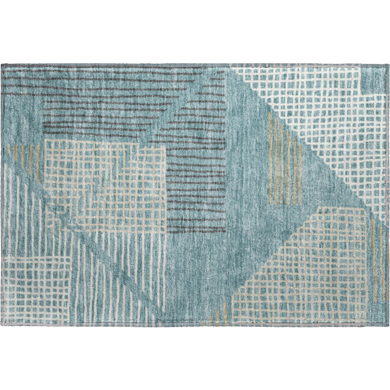Premium Machine Washable Mayfield AMF2270 Striped Rug, 1'8" x 2'6", Teal