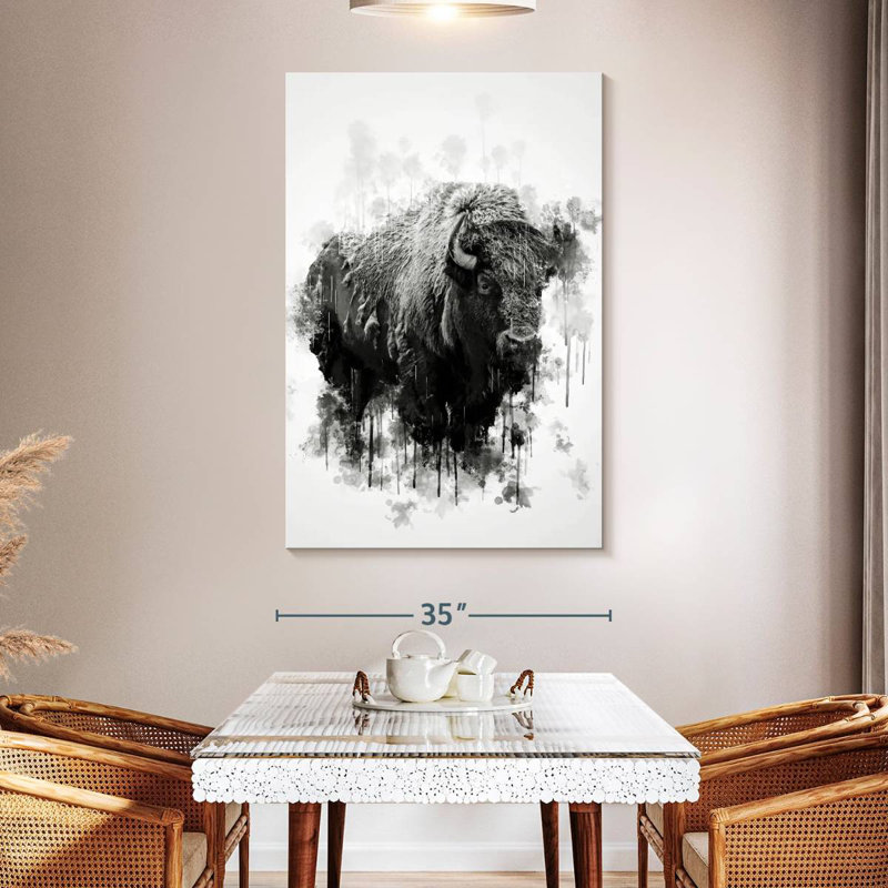 Brampt Bison Black And White, 51" H x 34" W