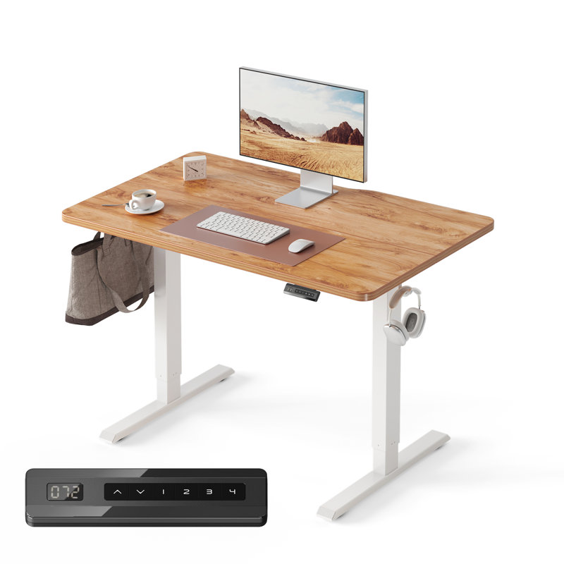Bureau électrique debout, bureau assis-debout à hauteur ajustable, L 40 po x P 24 po, Beige / Blanc