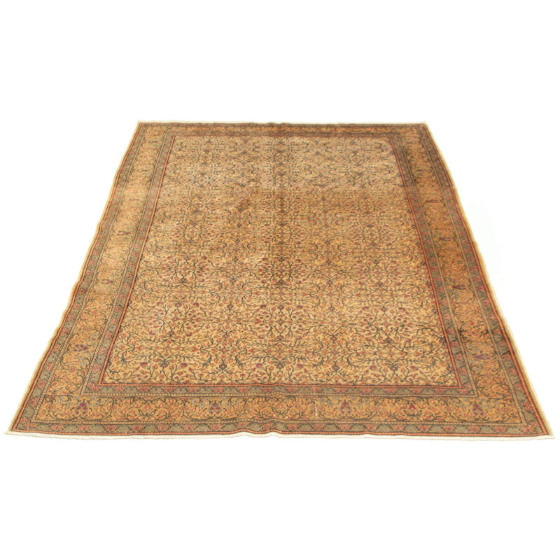 Tapis décoratif en laine Ivoire noué à la main en laine de conception unique des années 1980 6 pi 7 po x 9 pi 6 po Deviny