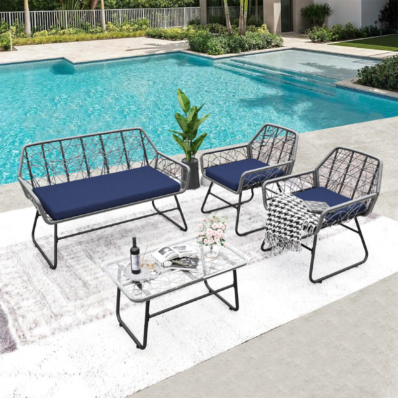 Charming Wicker Patio Furniture Set For Outdoor Enjoyment And Relaxation, Blue