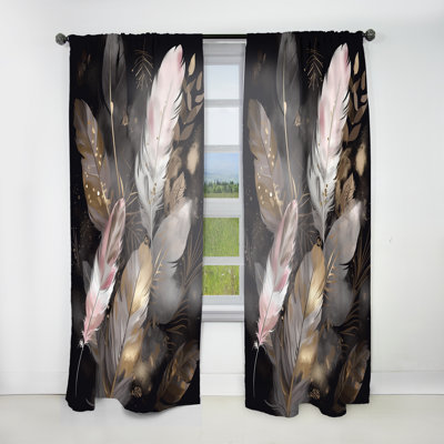 Atley - Rideau en plumes roses Boho Majesty III - Glam Feather - Velours obscurcissant - 1 panneau