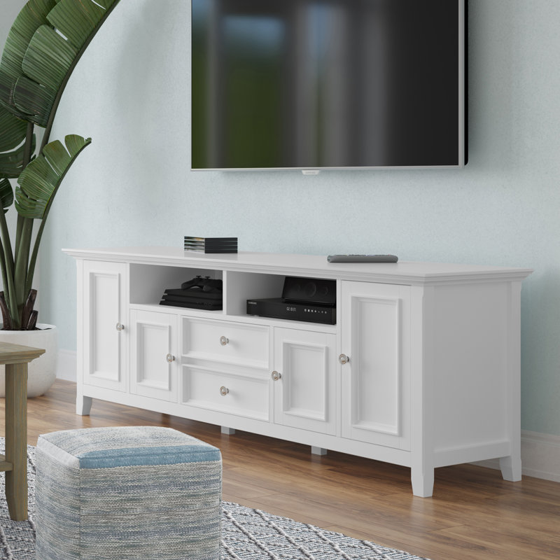 Amherst 72"W Solid Wood Transitional TV Stand for TVs up to 80" with 2 Cabinets, 2 Drawers, and Adjustable Shelves, White