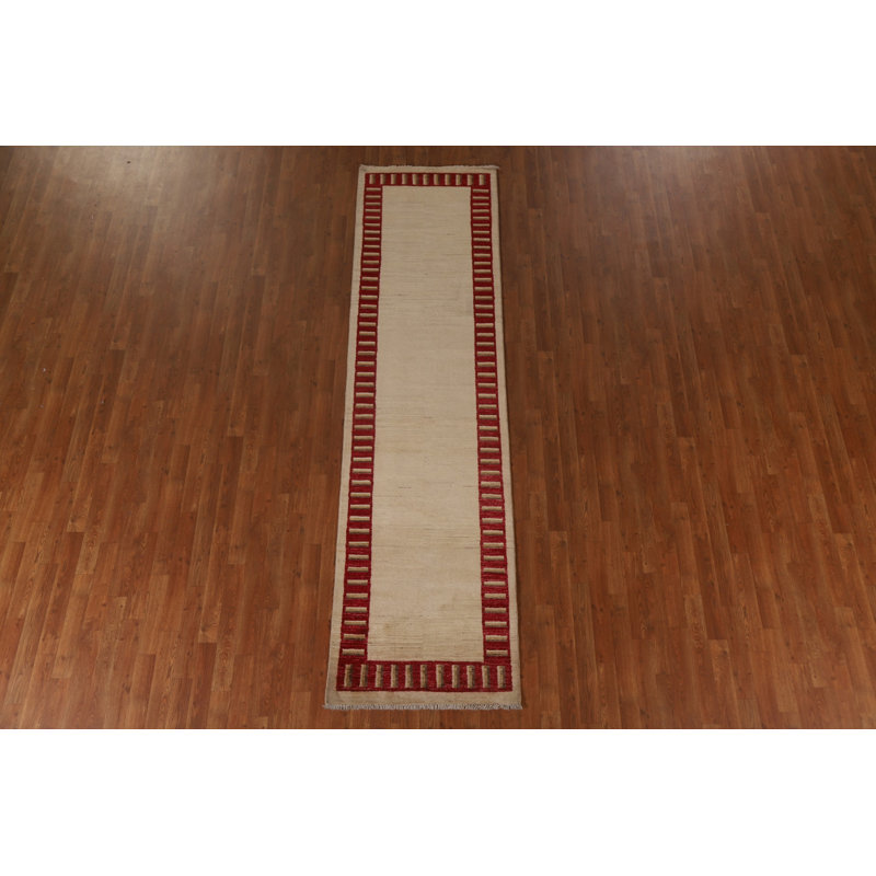 Tapis de couloir beige / ivoire en laine noué à la main 2 pi 7 po x 10 pi Oriental