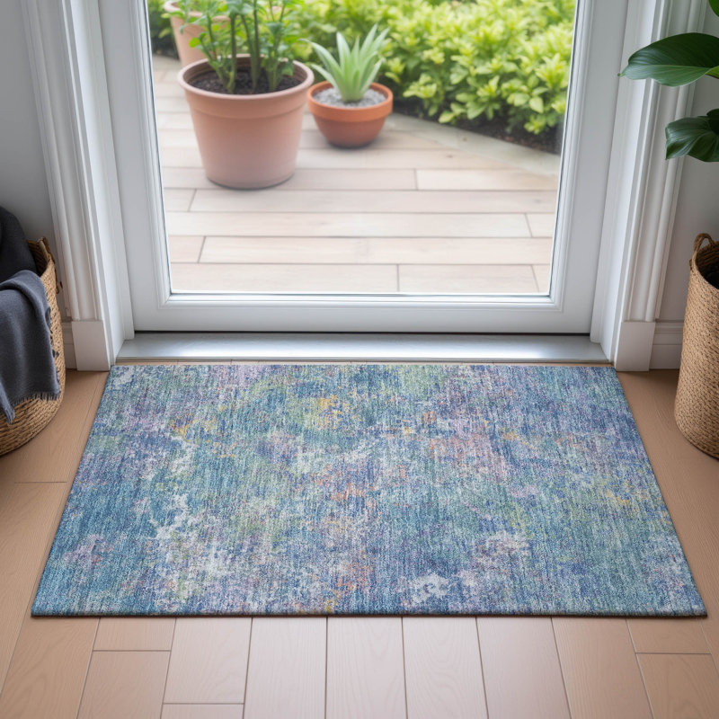Machine Washable Indoor/Outdoor Labon ACN2166 Abstract Rug, Rectangle 1'8" x 2'6"
