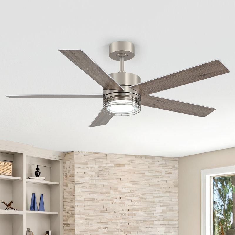 52-inch 5-Blade Ceiling Fan with Light and Remote,DC Motor,Adjustable LED Light for Indoor & Covered Outdoor Use, Nickel