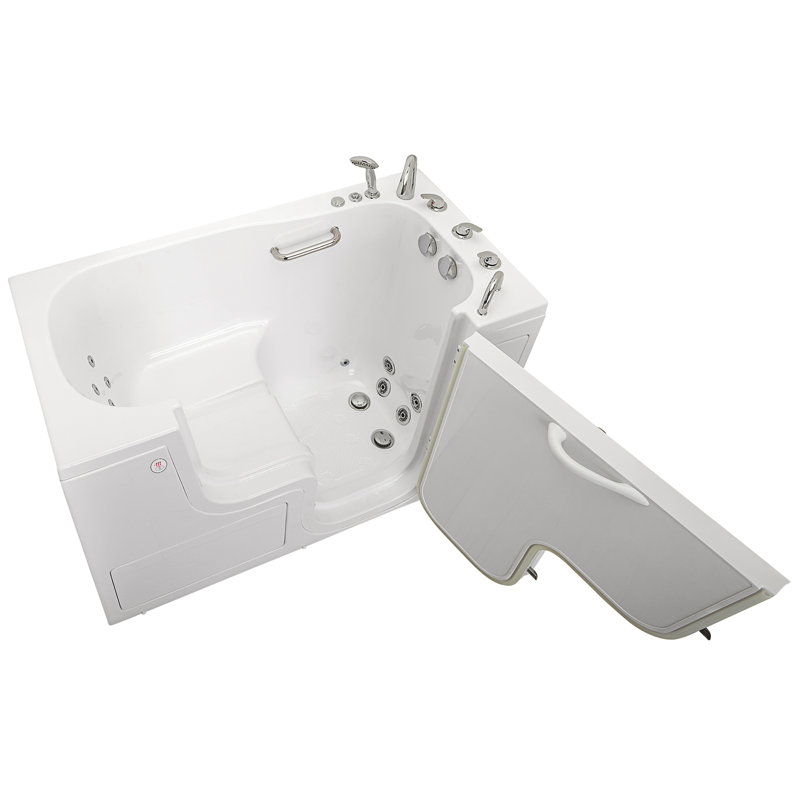 Ella Wheelchair Transfer 30"x60" Acrylic Hydro Massage Walk-In Bathtub with Right Outward Swing Door, Heated Seat, 5 Piece Fast Fill Faucet, 2" Dual Drain