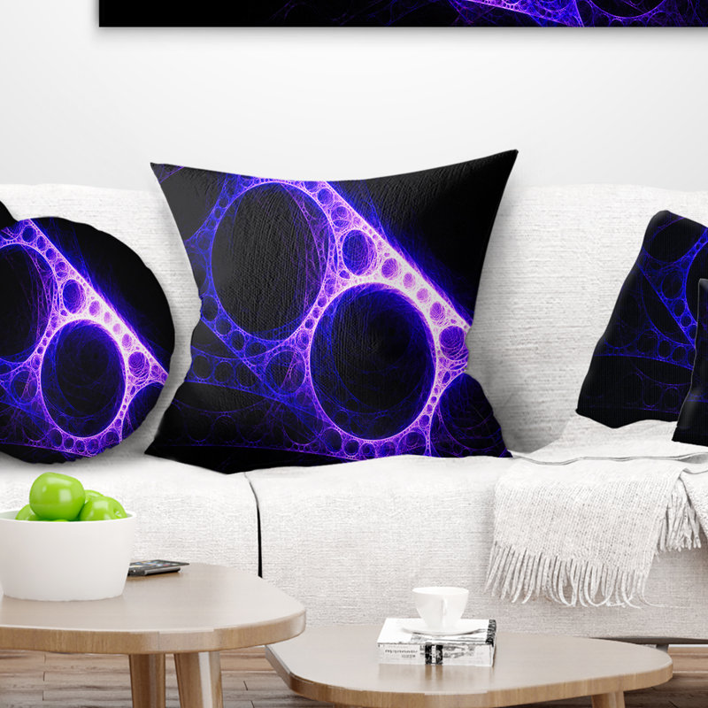 Fabrication en métal - Coussin imprimé abstrait, 18 po x 18 po, Carré, Mauve / Noir